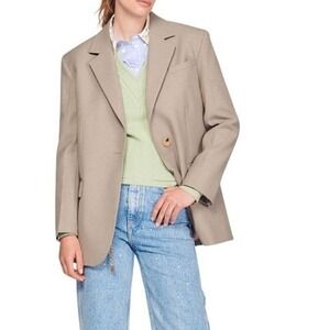 Sandro Monaco women's Sz 36 Wool Blend blazer one button‎ NWOT tan brown